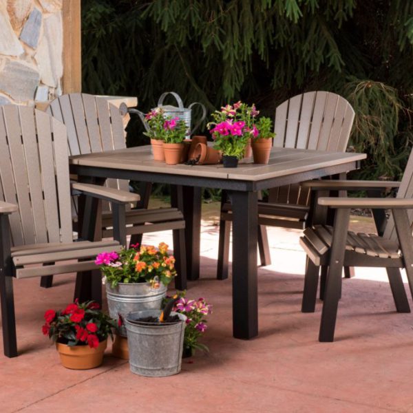 44 Inch Square Homestead Table and Comfo Back Chairs - Weatherwood on Black
