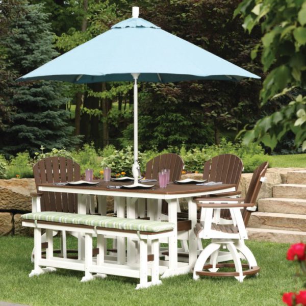 44 x 72 Rectangular Garden Classic Table & 66 Inch Dining Bench with Comfo Back Chairs - Anitque Mahogany on White