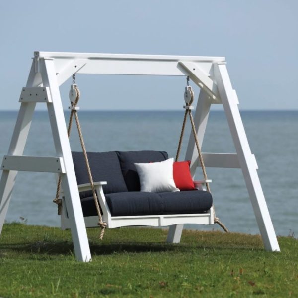 Classic terrace loveseat swing on white vinyl a frame