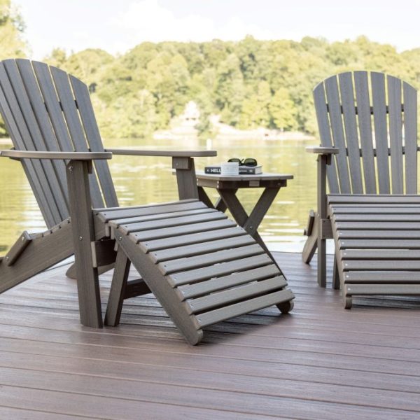 Comfo Back Folding Adirondack, Folding Footstool, and Folding End table in Coastal Gray