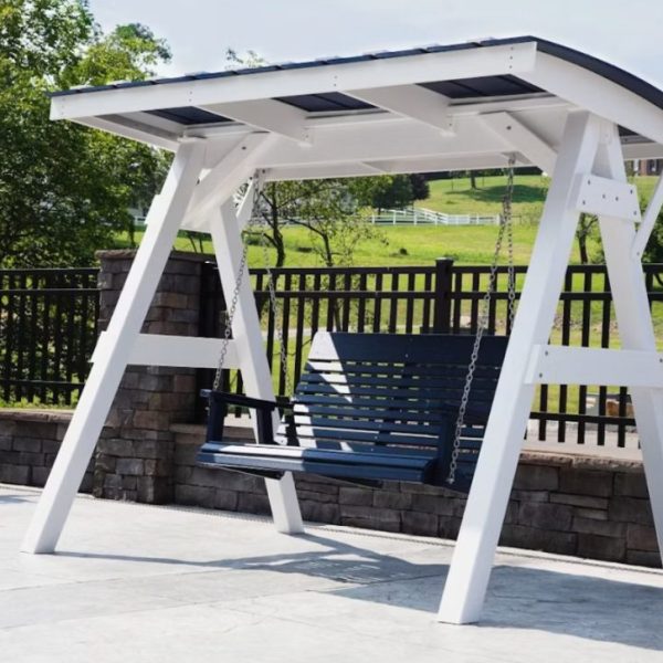 Vinyl a frame with roof with casual back swing