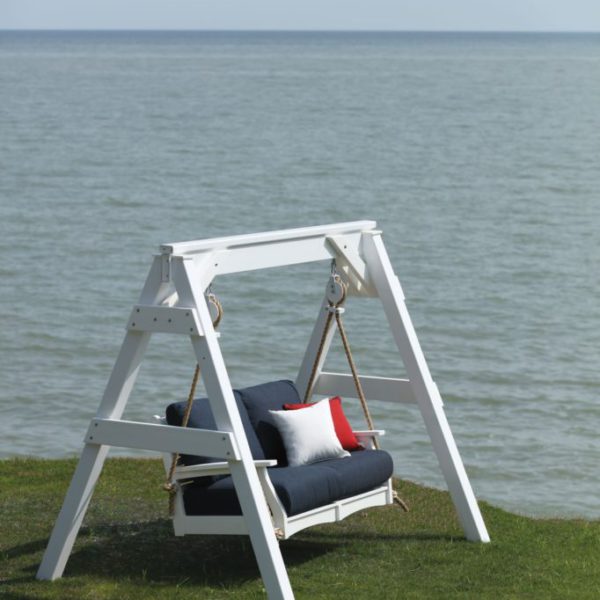 Classic Terrace Loveseat Swing - White in Vinyl A-Frame (1)