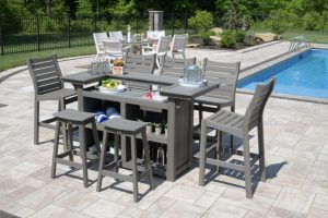 Bristol Bar Chairs, Saddle Bar Stools, & Outdoor Island - Coastal Gray