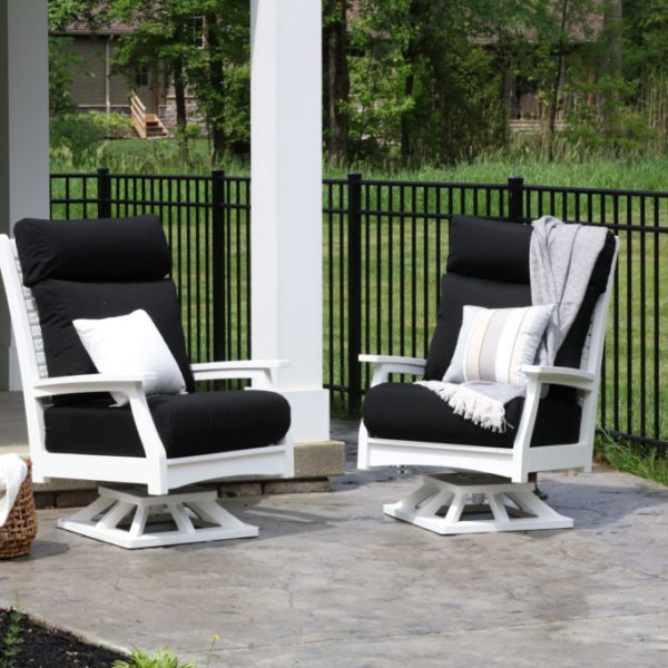 Classic Terrace High Back Swivel Rockers - White with Canvas Black Cushions