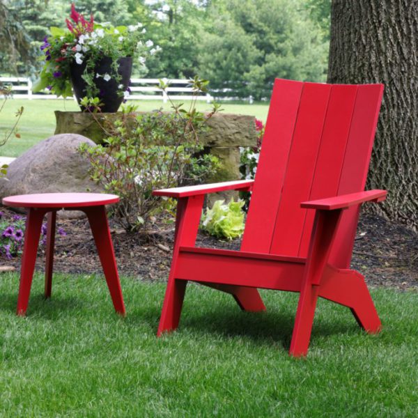 Nordic Adirondack Chair & Round End Table - Red