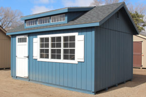 blue white door shed