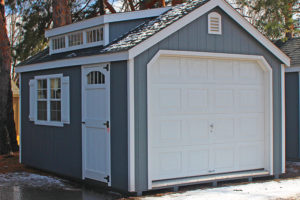 gray garage door shed