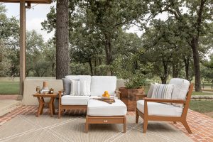 Mayhew Deep Seating in Cedar - Loveseat, Club Chair and ottoman - Mayhew Square end table- Cushion Color Nurture White- WEB