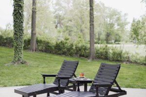 Black Bristol Chaise Lounge with Round End Table (2)